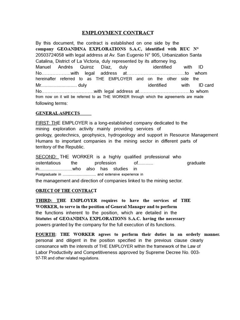 General Manager Employment Contract | PDF | Employment | Justice
