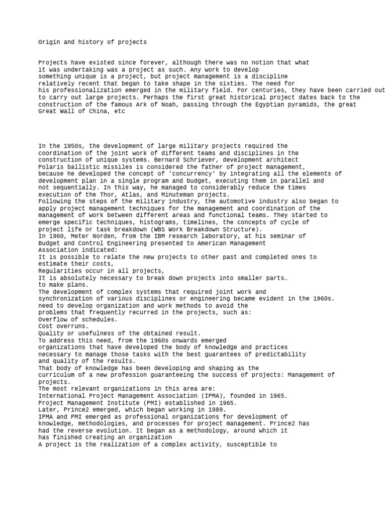 History and Evolution of Project Management | PDF | Project Management ...