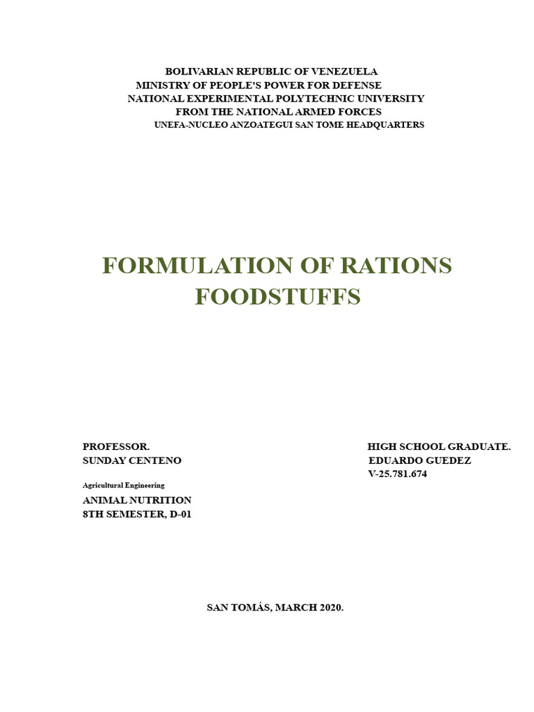 Formulation of Food Rations | PDF | Foods | Phosphorus