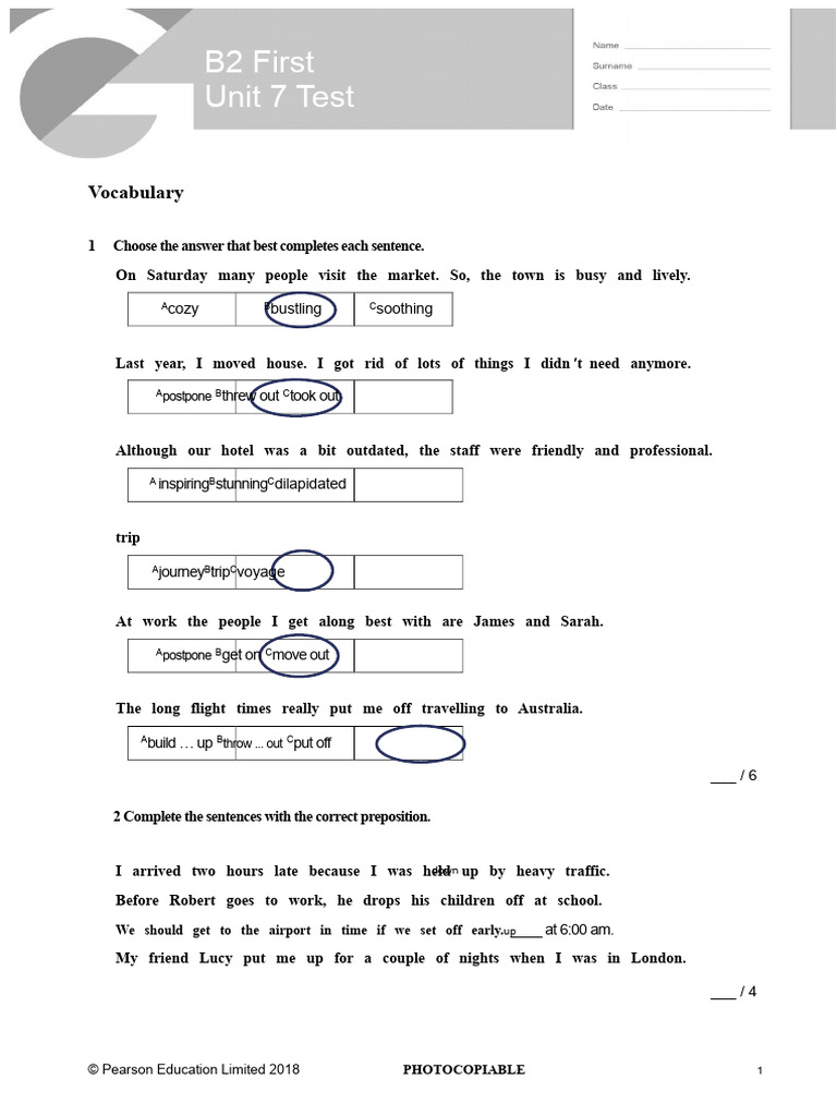 B2 First Unit 7 Vocabulary & Grammar Test | PDF