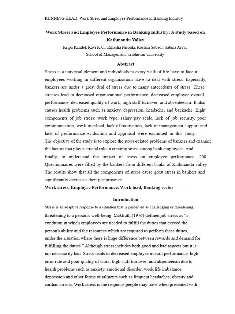 Banking Stress Impact on Employee Performance | PDF | Performance ...