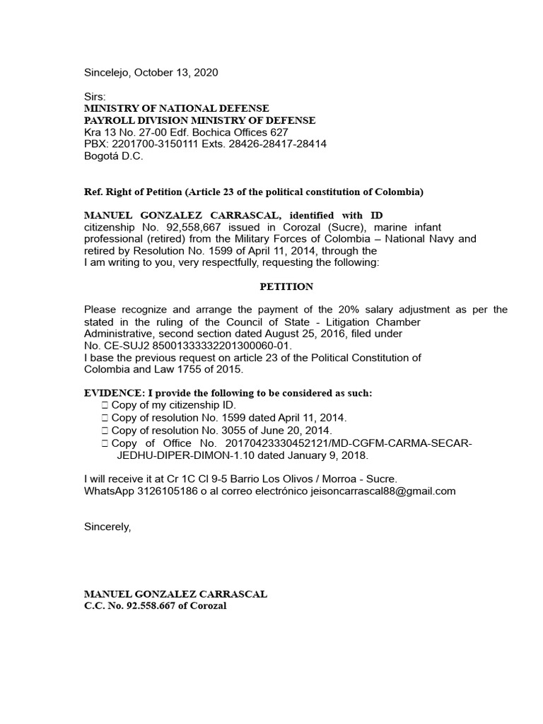 Letter From The Ministry of Defense | PDF