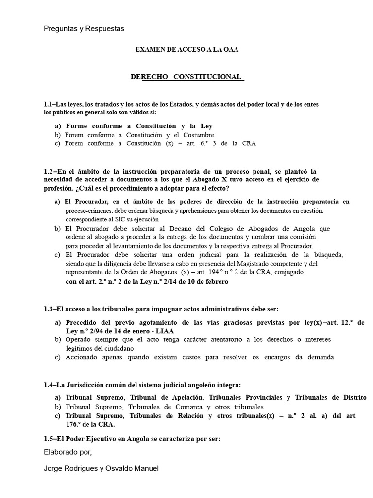 Preguntas y Respuestas Derecho Constitucional y Civil | PDF | Ley ...