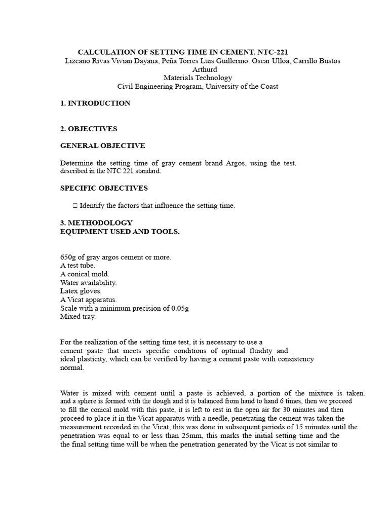 CALCULATION OF SETTING TIME IN CEMENT | PDF