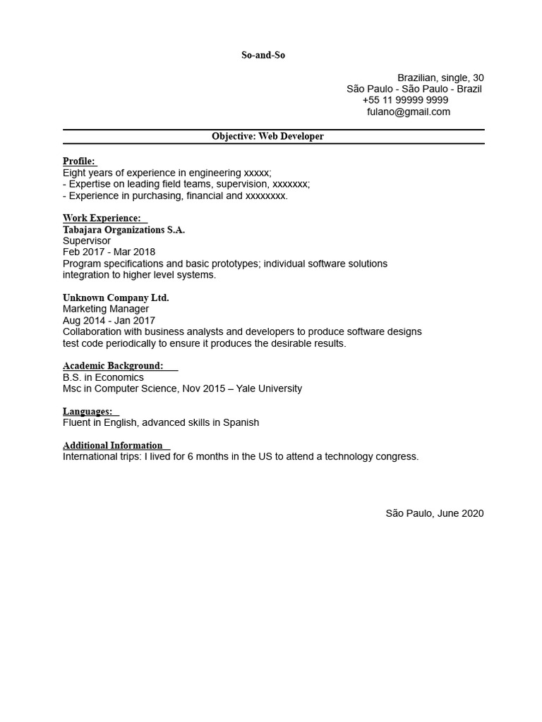 Resume Template in English | PDF