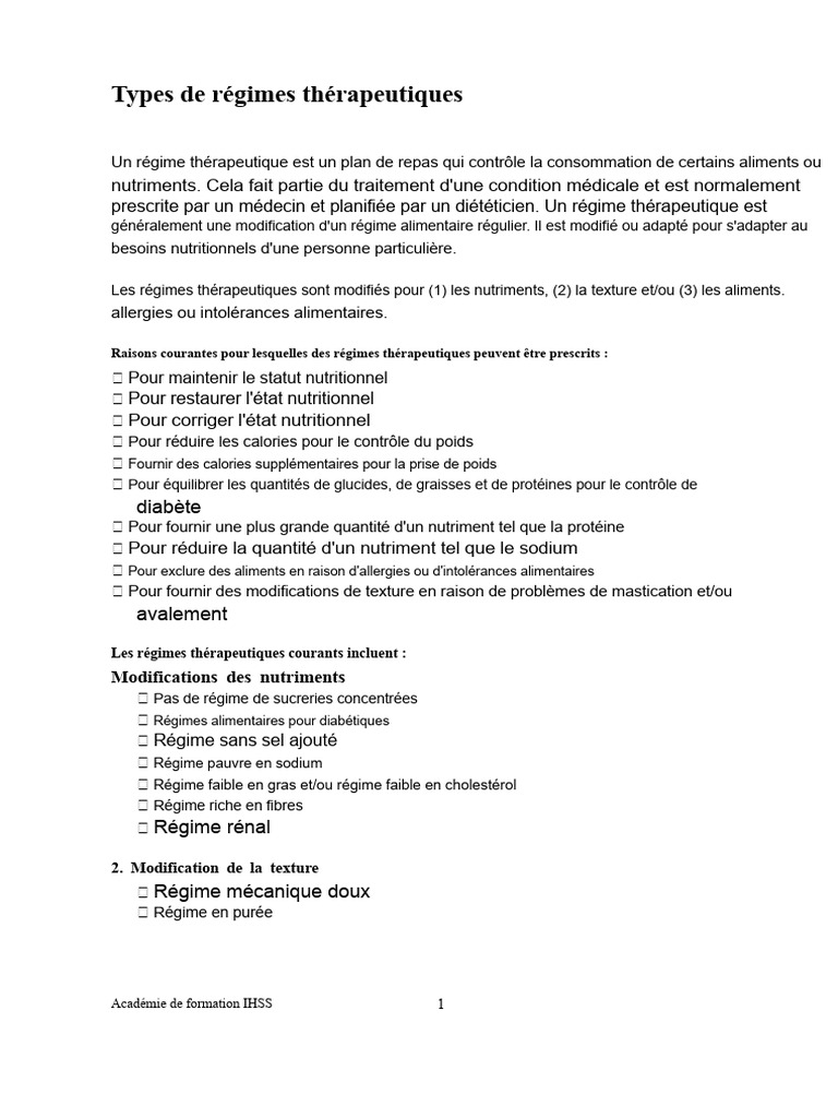 Régimes thérapeutiques : types et usages | PDF | Nourritures | Fibre ...