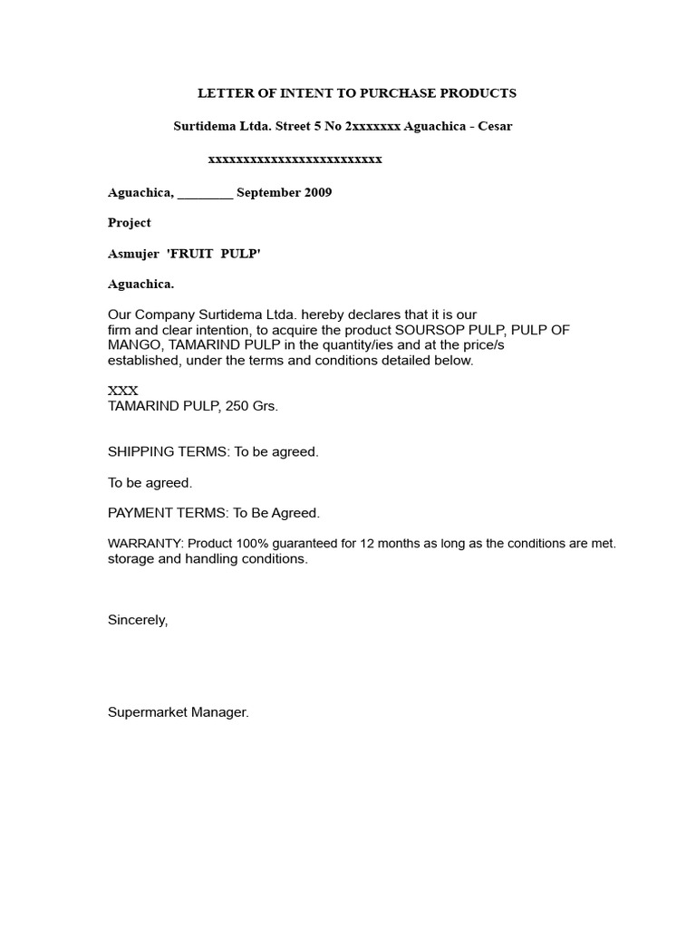 Letter of Intent for Fruit Pulp Purchase | PDF | Sampling (Statistics ...