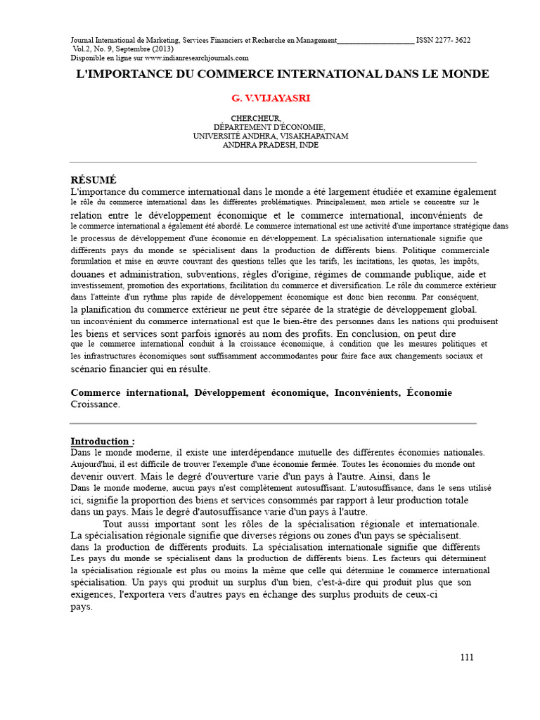 Importance du Commerce International | PDF | Échange international ...