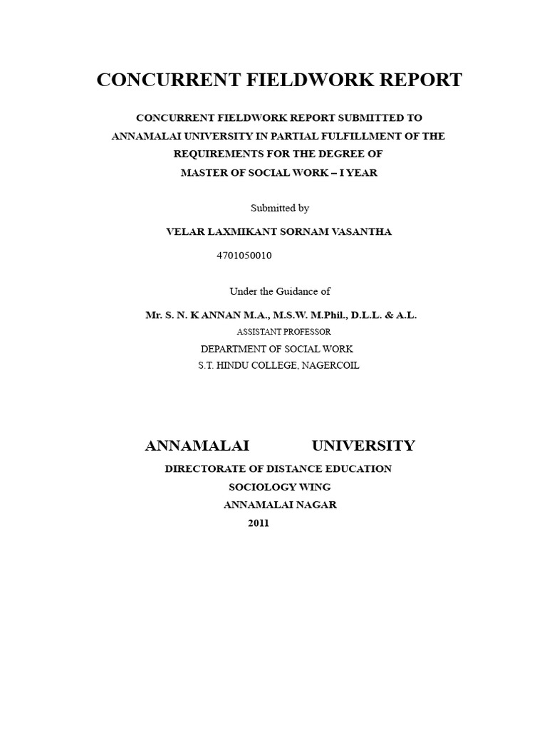 Concurrent Fieldwork Report: MSW 1st Year | PDF | Knowledge | Employment