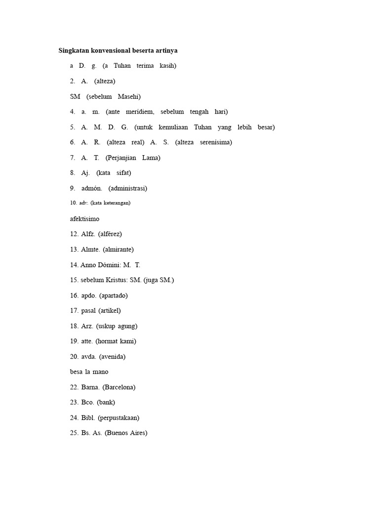 Singkatan Konvensional Beserta Artinya | PDF