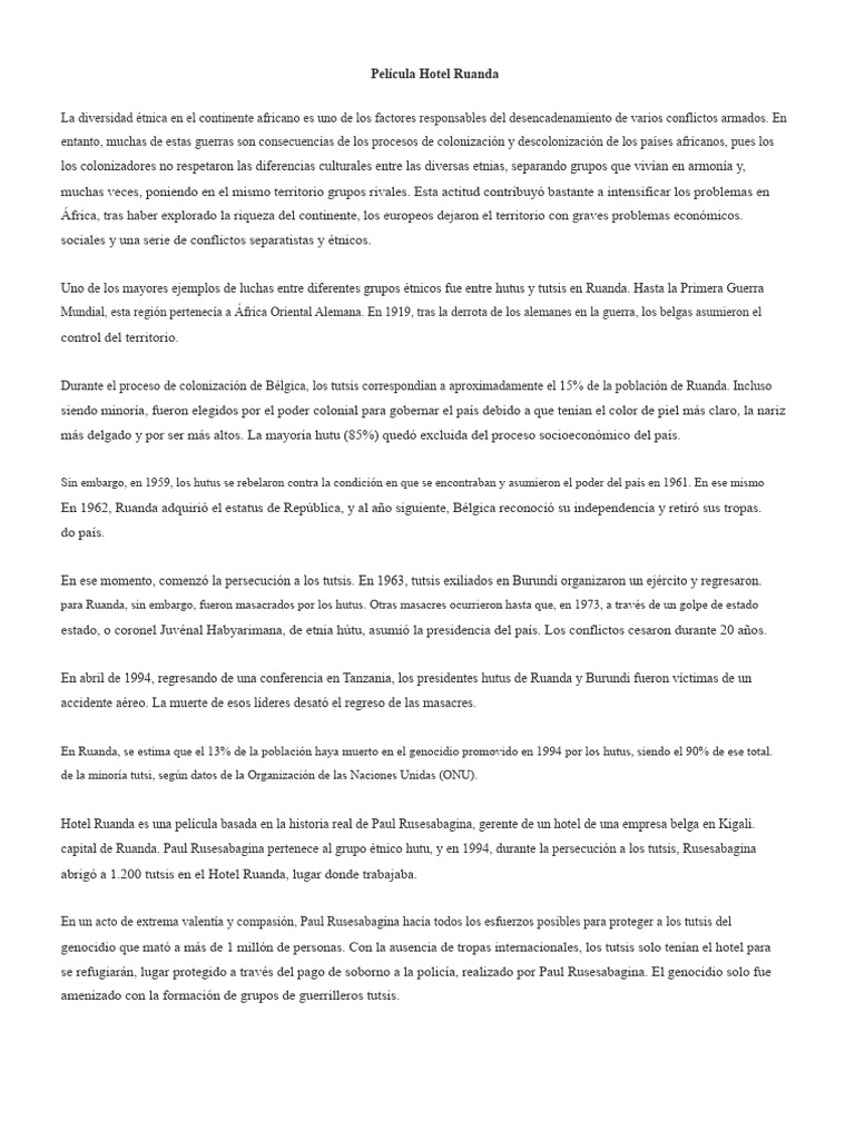 Hotel Ruanda: Valor en el Genocidio Tutsi | PDF | Ruanda | Hutu