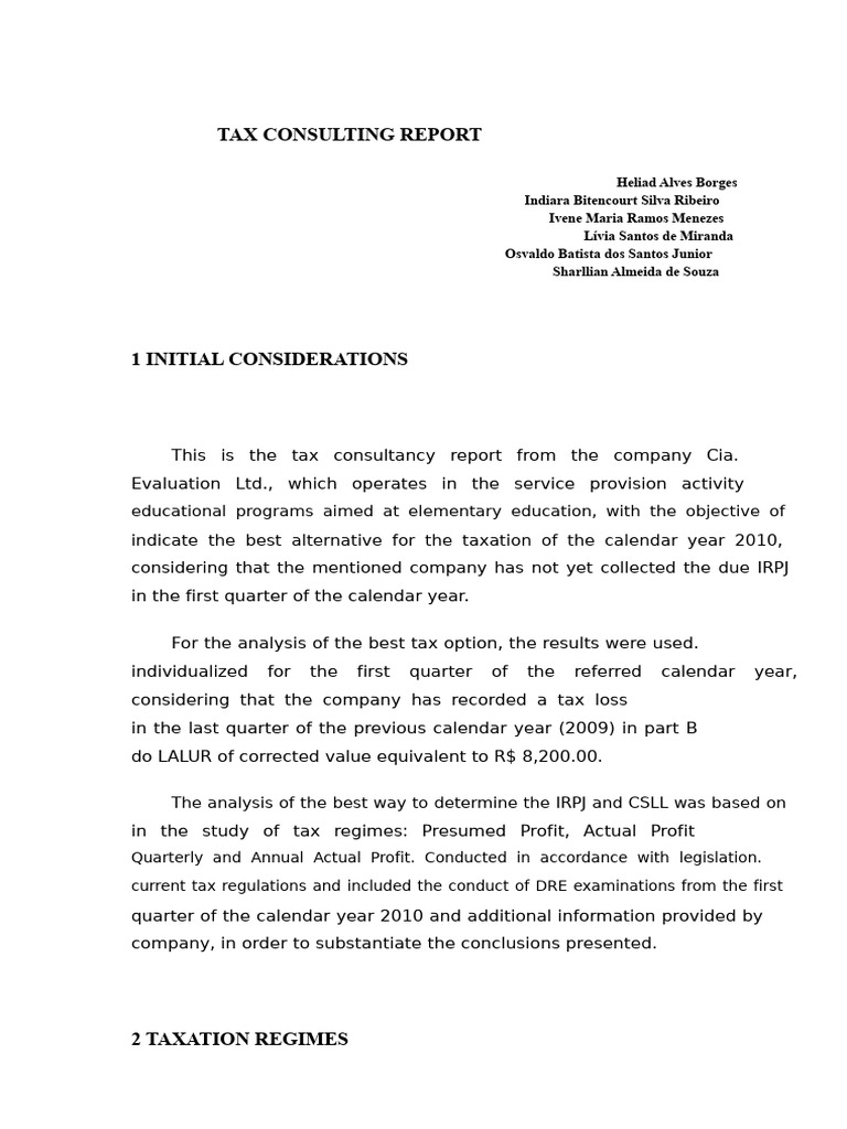 TAX CONSULTING REPORT - Assessment Activity 01 | PDF | Taxes | Revenue