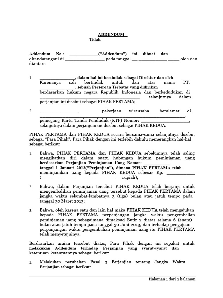 Addendum Perjanjian Peminjaman Uang | PDF