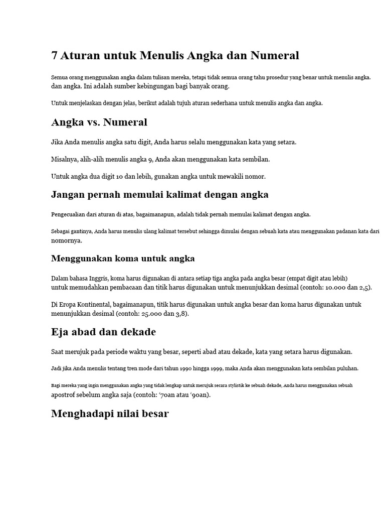 Aturan Menulis Angka dan Numeral | PDF