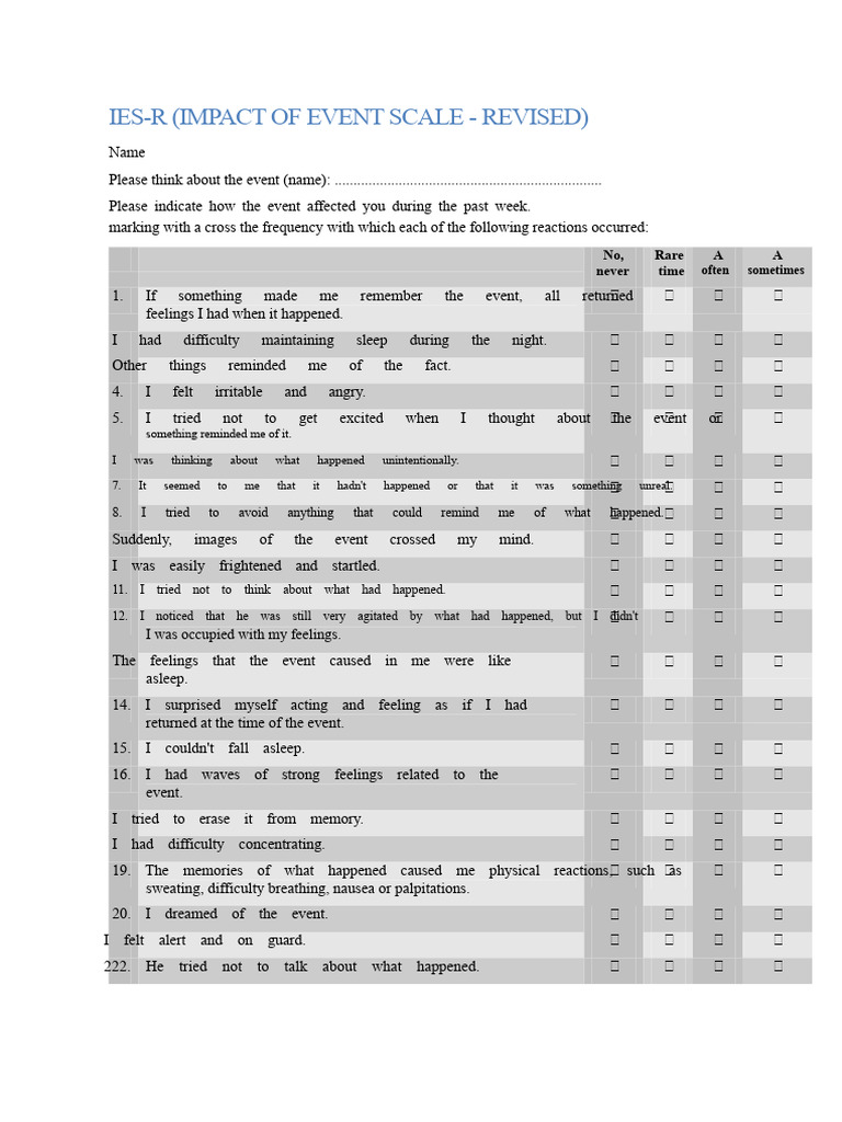 IES-R Assessment Questionnaire | PDF