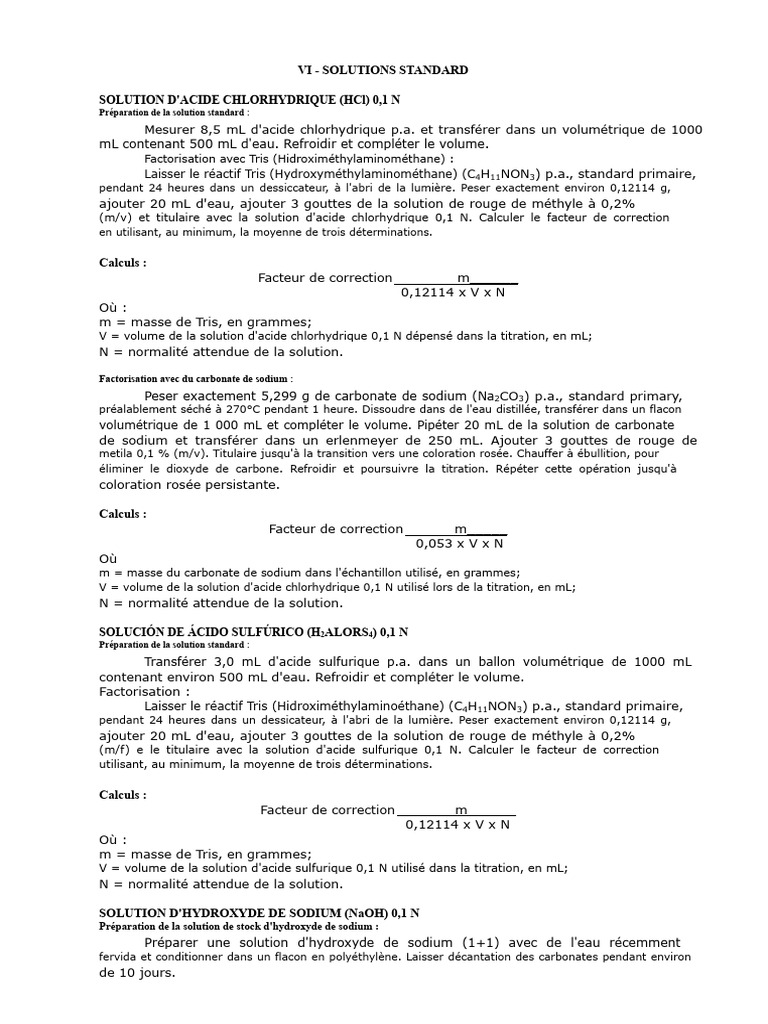 Préparation de solutions standards chimiques | PDF | Titrage | Chimie