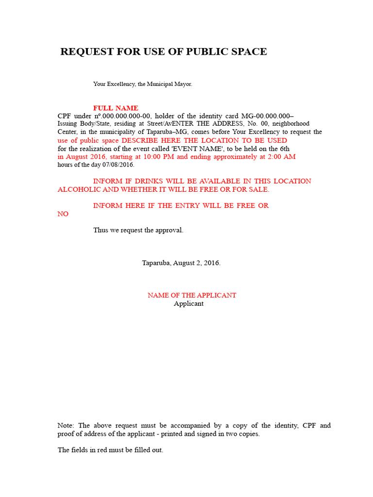 Public Space Use Request Template | PDF