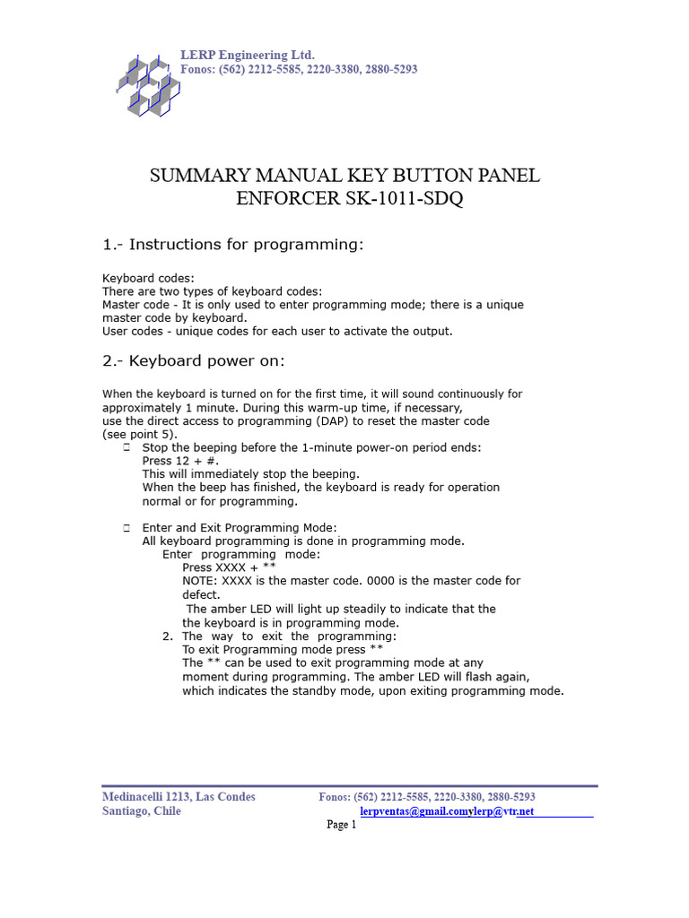 Summary Manual Enforcer SK-1011-SDQ Button Panel July 2016 | PDF ...