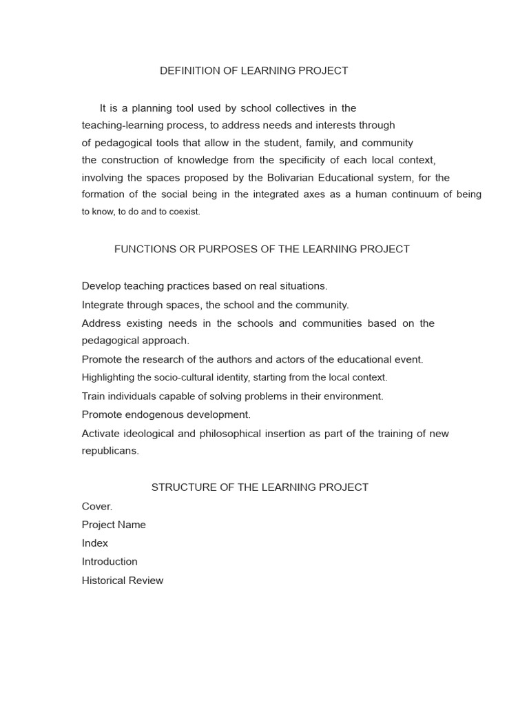 Defining the Learning Project | PDF | Methodology | Pedagogy