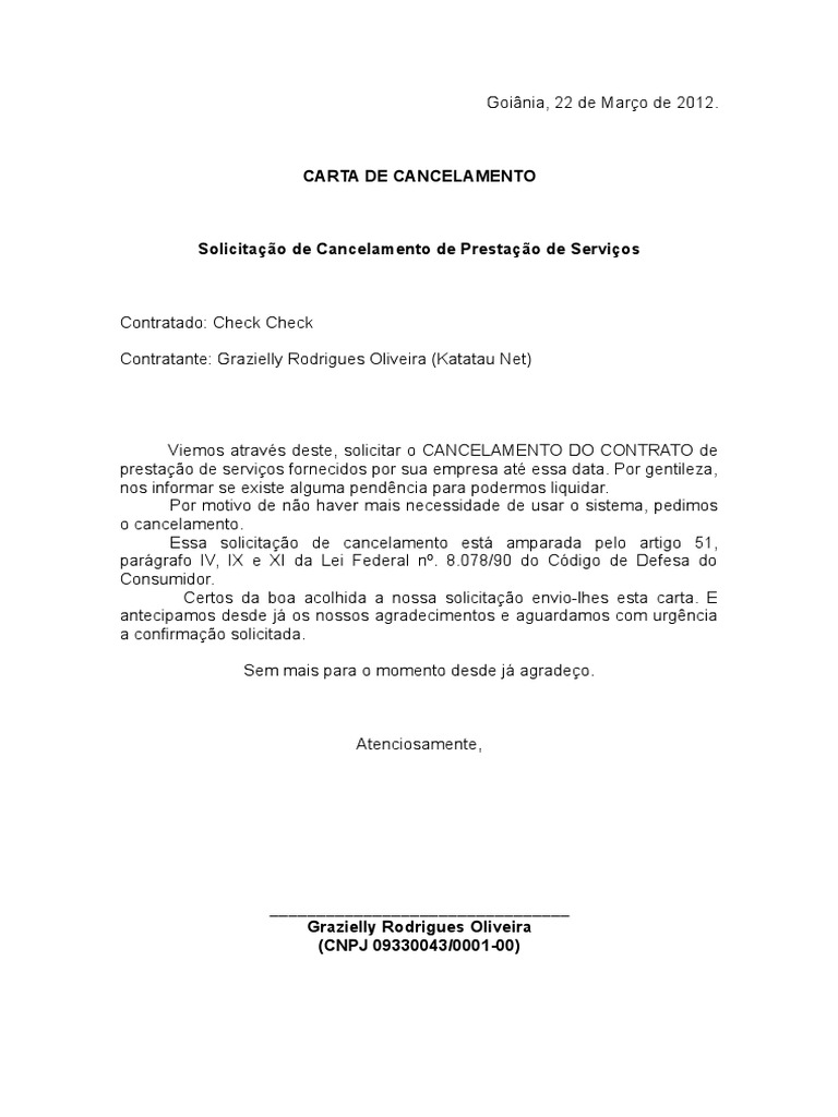 Modelo Carta de Cancelamento | PDF | Business | Governo