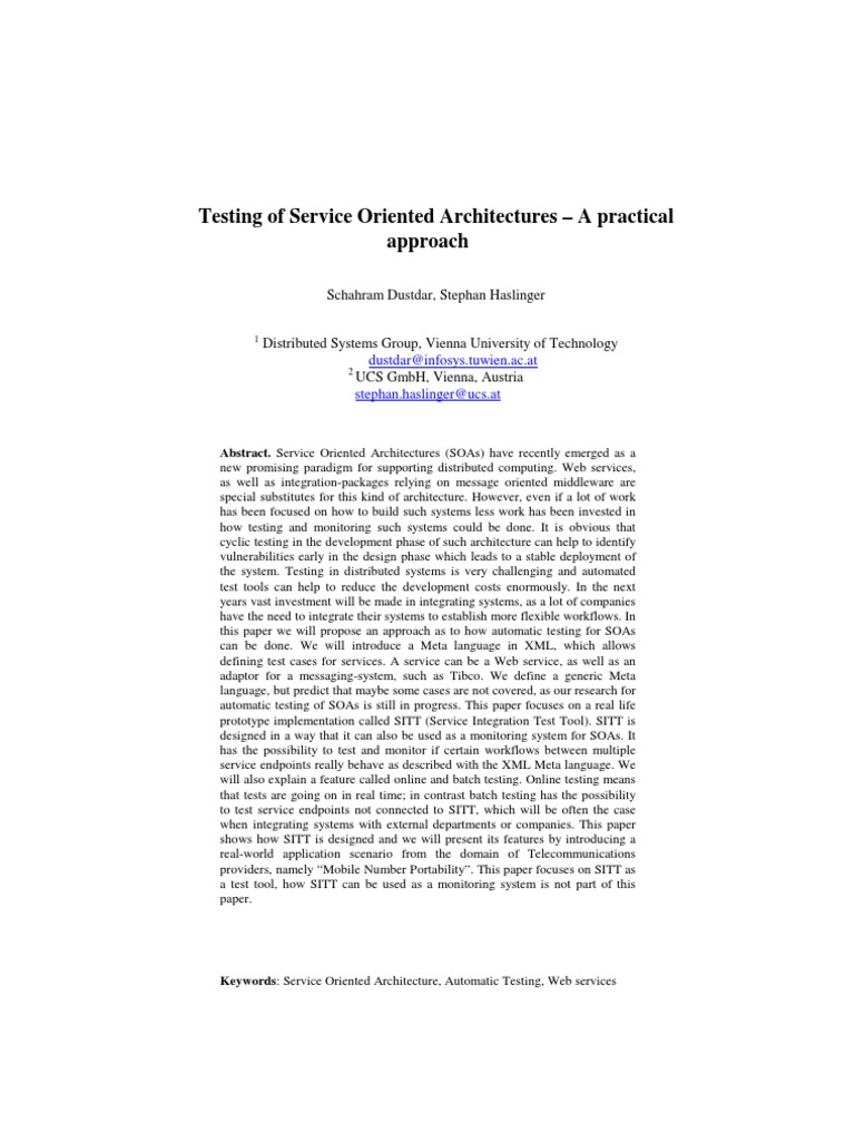 Automating Testing for Service Architectures | PDF | Service Oriented ...