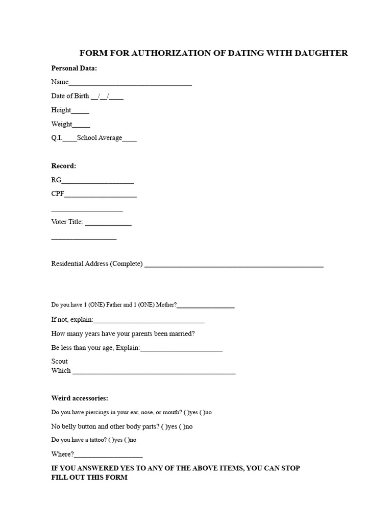 Dating Authorization Form for Daughters | PDF