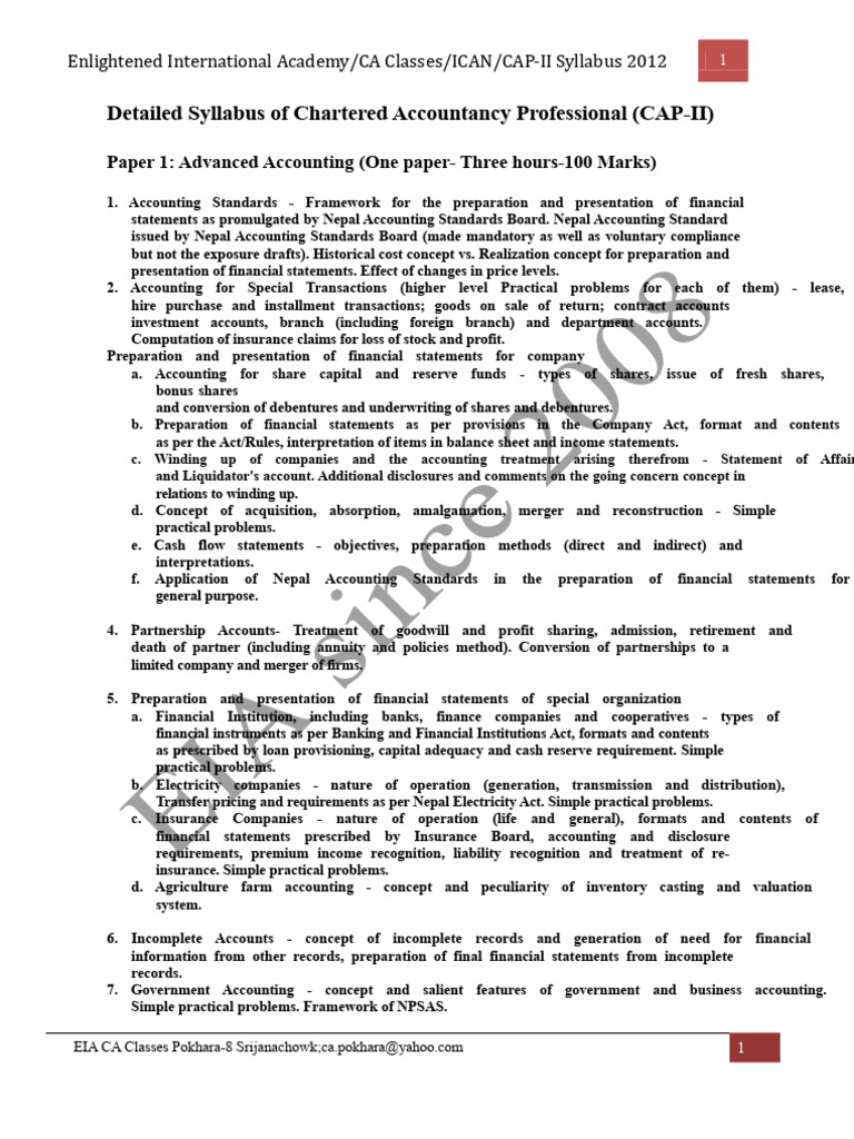 CAP-II Syllabus for CA in Nepal | PDF | Tax Deduction | Taxes