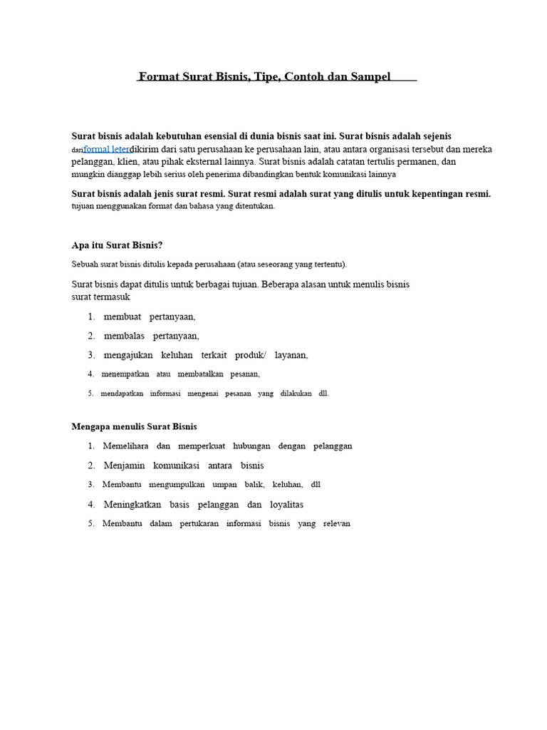 Format dan Contoh Surat Bisnis | PDF
