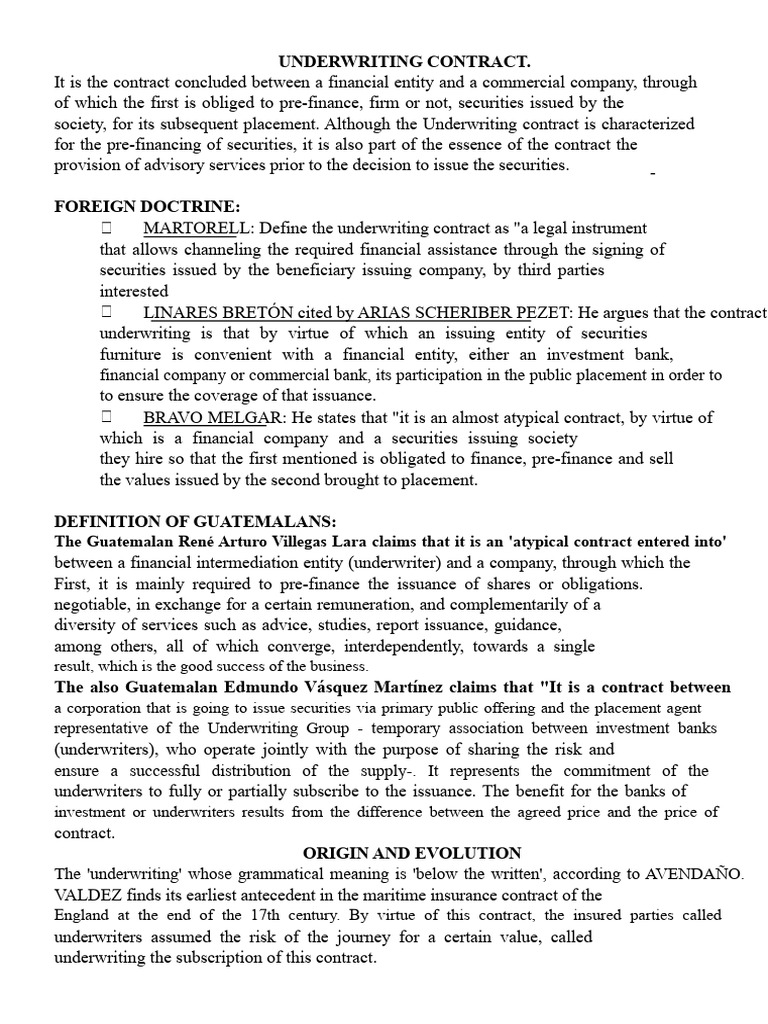 Underwriting Contract Summary. | PDF | Factoring (Finance) | Lease