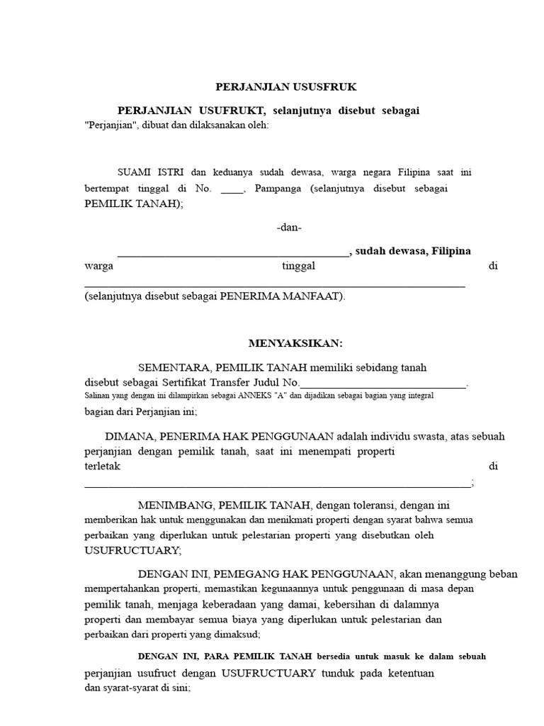 Perjanjian Usufruct | PDF