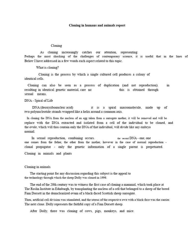 CLONING of People and Animals Report | PDF | Cloning | Cell Signaling