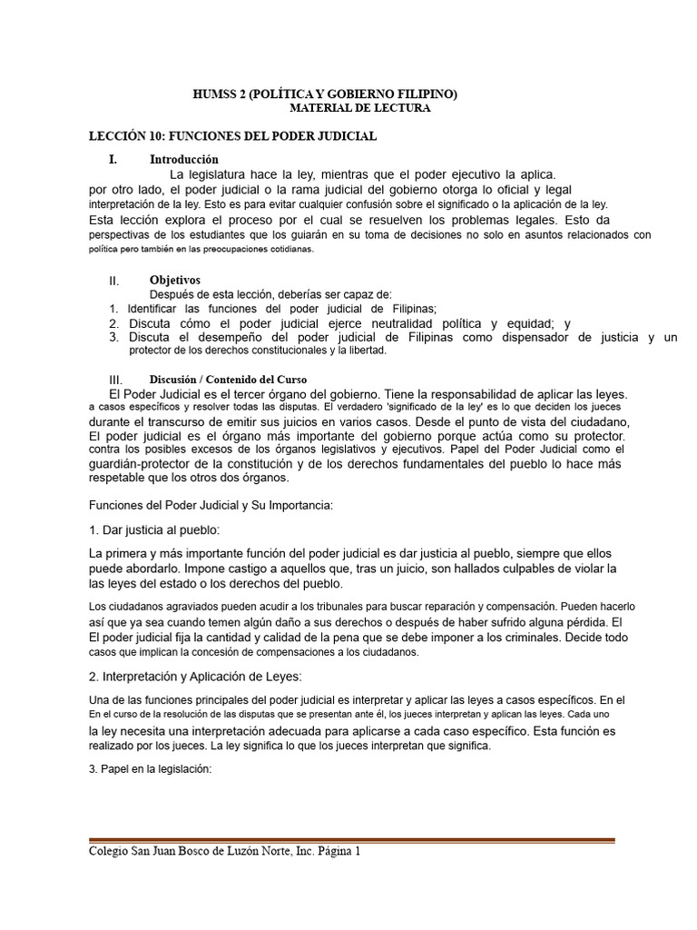 Lección 10 Funciones Del Poder Judicial | PDF | Judicaturas | Gobierno