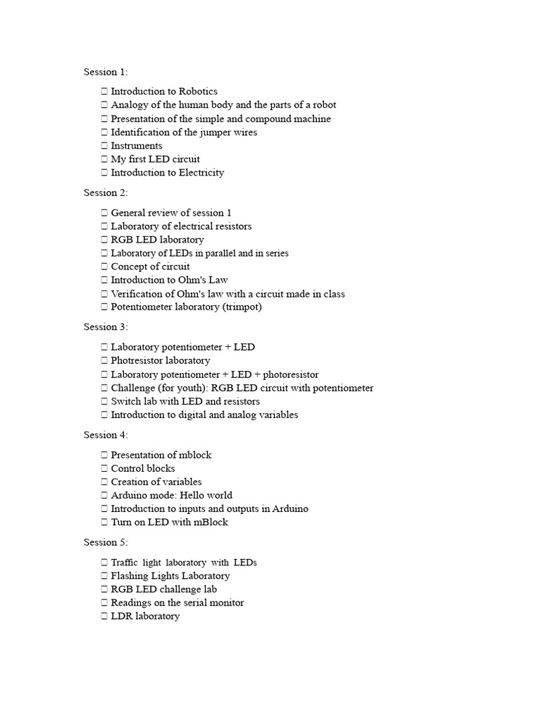 Robotics Curriculum for Kids | PDF | Light Emitting Diode | Electronic ...