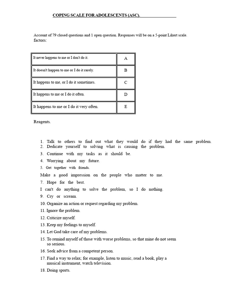 Adolescent Coping Strategies Scale | PDF | Cognitive Science | Social ...
