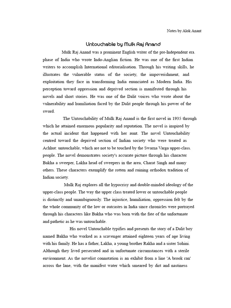 Mulk Raj Anand's Untouchability Explored | PDF | Dalit | Mahatma Gandhi