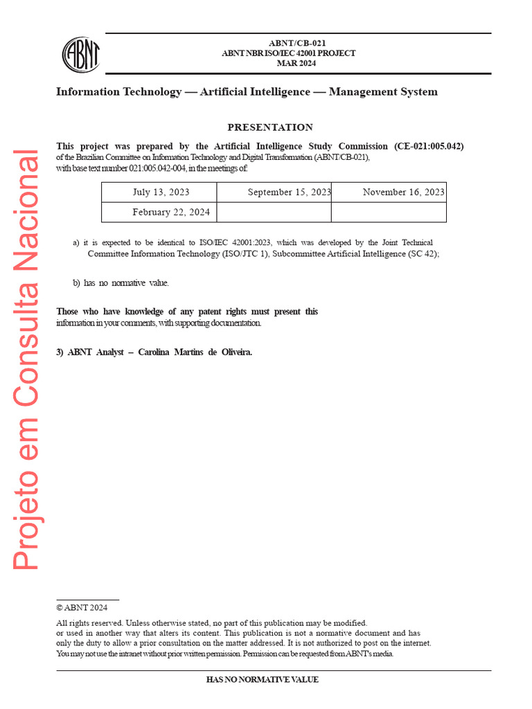 ISO 42.001 Information Technology - Artificial Intelligence ...