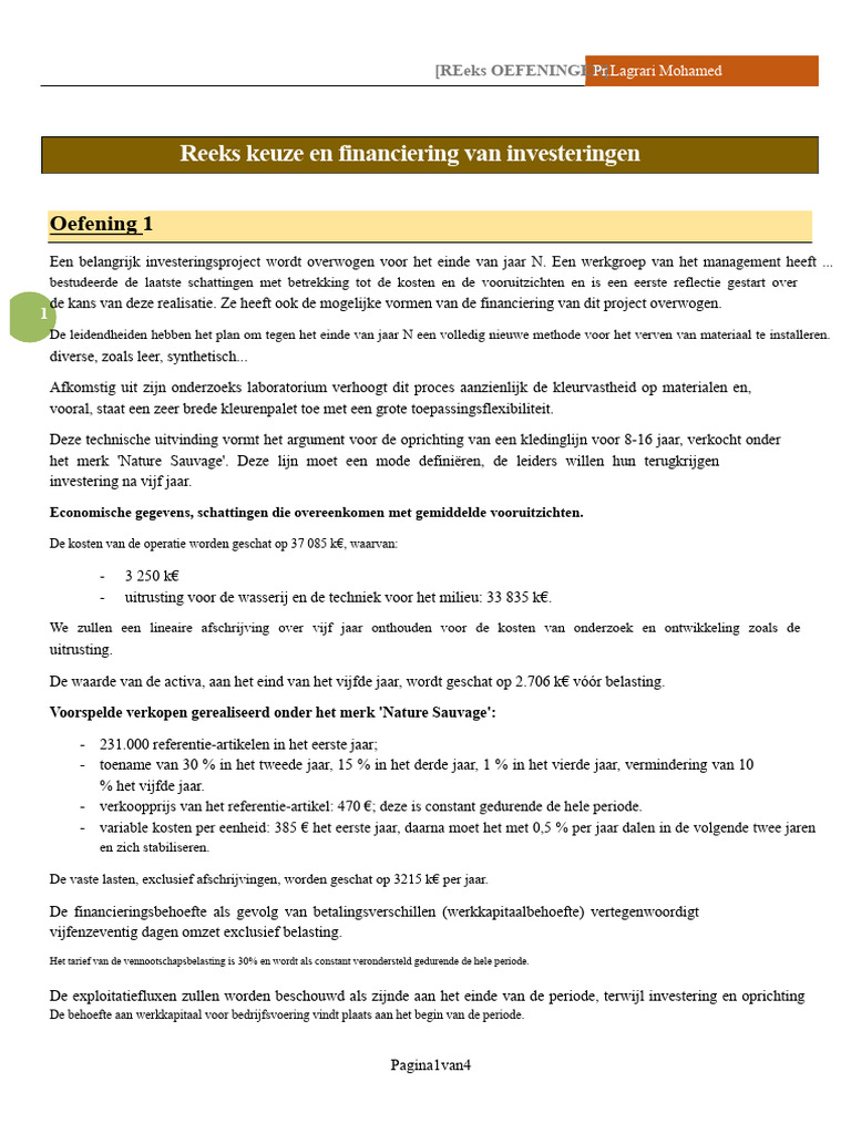 Serie Keuze en Financiering Van Investeringen | PDF