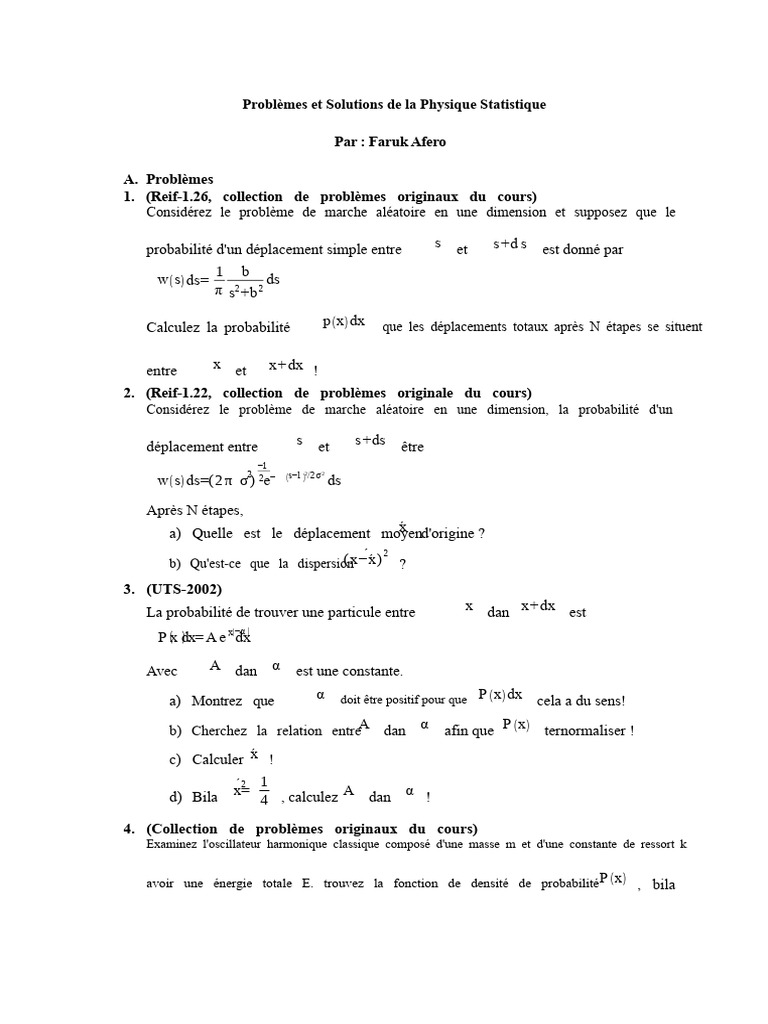 Problèmes de Physique Statistique et Solutions | PDF | Mécanique ...