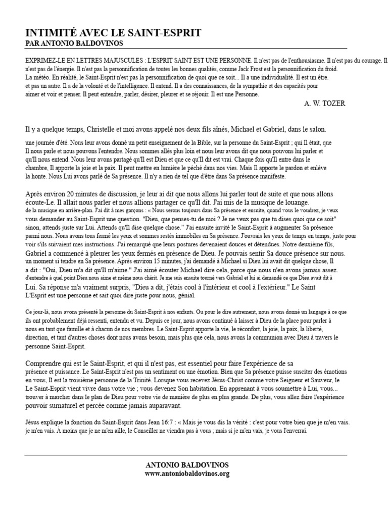 INTIMITÉ AVEC LE SAINT-ESPRIT | PDF | Saint-Esprit | Dieu