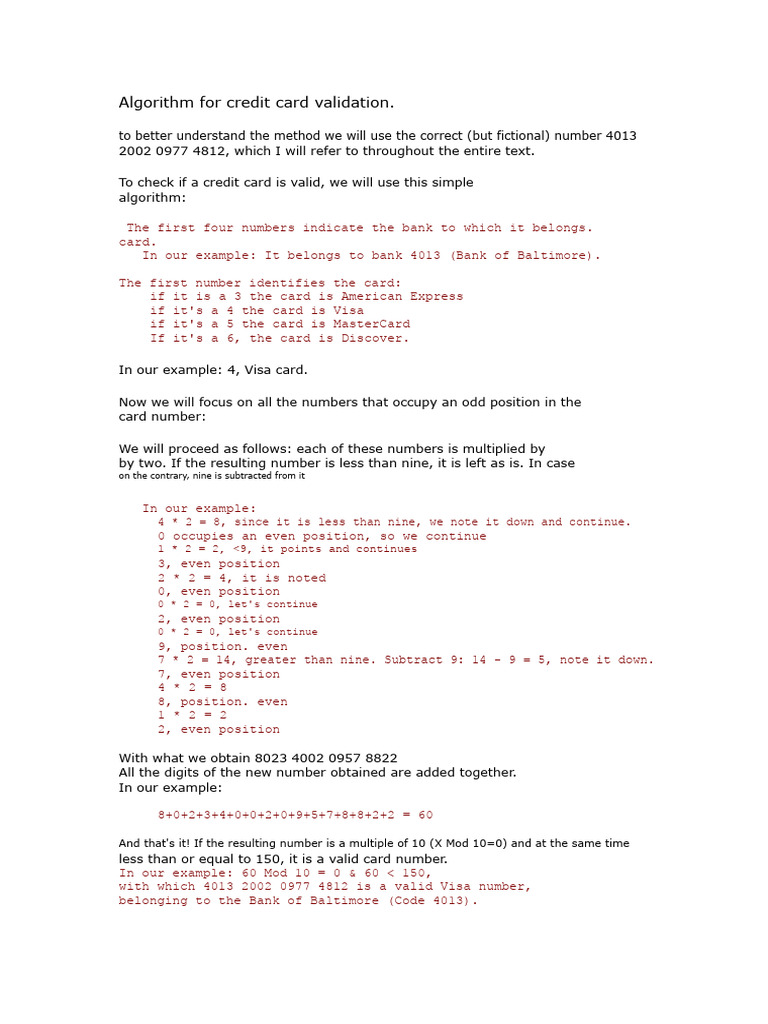 Credit Card Validation Algorithm Explained | PDF