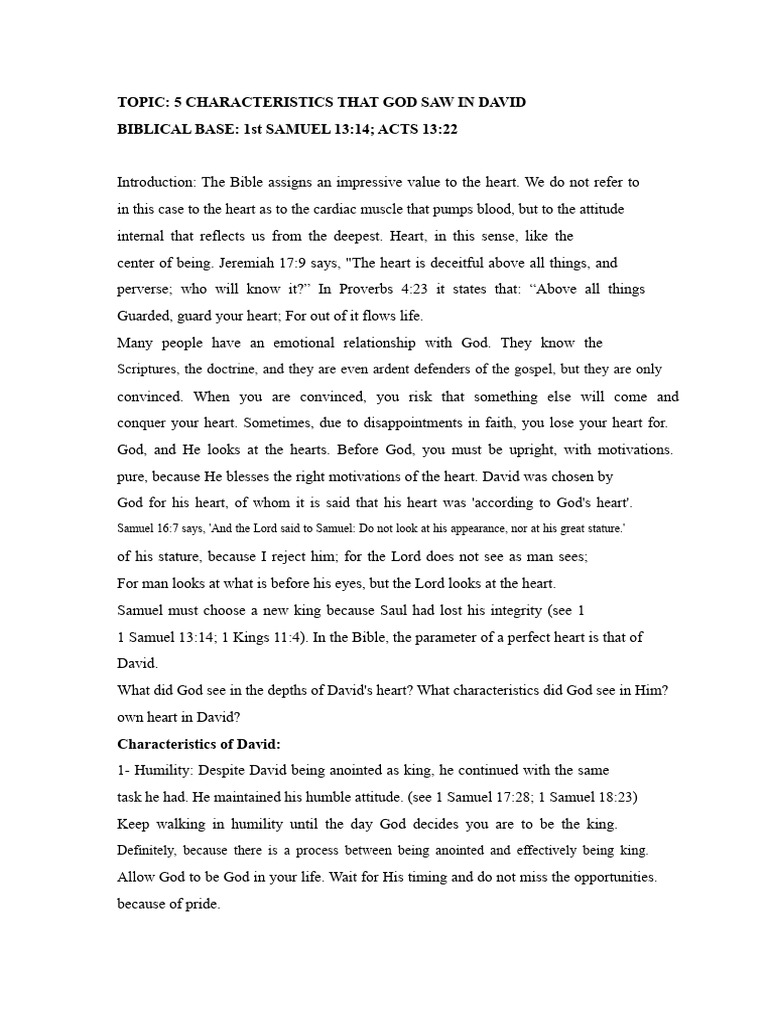 5 Key Characteristics of King David | PDF | David | Books Of Samuel