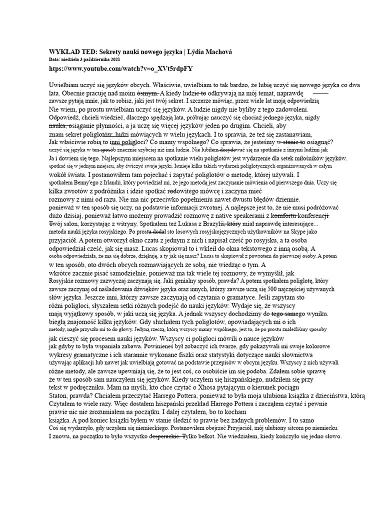 TED TALK 2 - Sekrety Nauki Nowego Języka | PDF