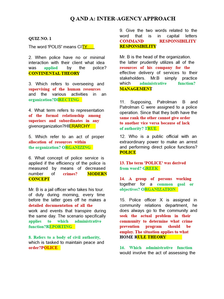 Inter-Agency Police Management Q&A | PDF | Police | Law Enforcement