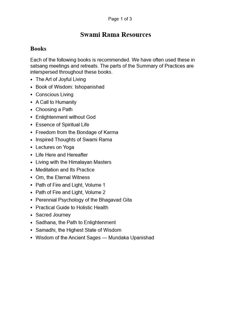 Recommended Books by Swami Rama | PDF | Meditation | Yoga