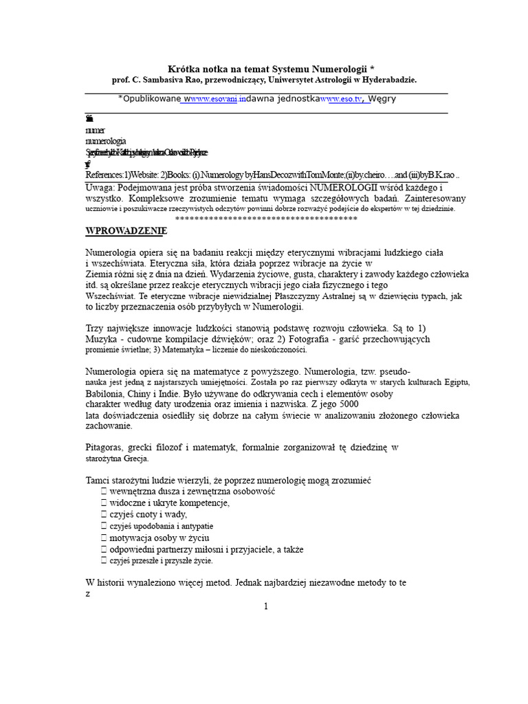 Krótka Notka Na Temat Numerologii | PDF