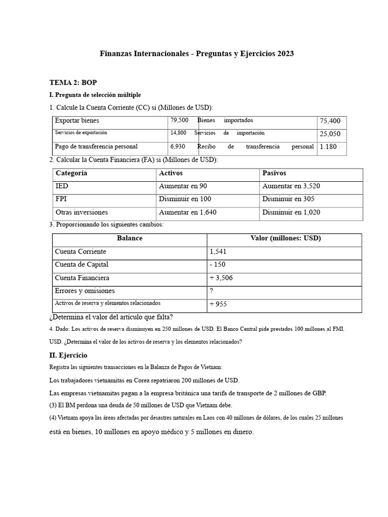 Ejercicios de Finanzas Internacionales 2023 | PDF | Tipo de cambio ...
