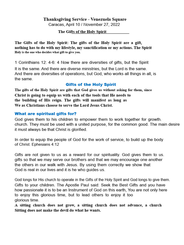 Gifts of the Holy Spirit Explained | PDF | Spiritual Gift | Prophecy