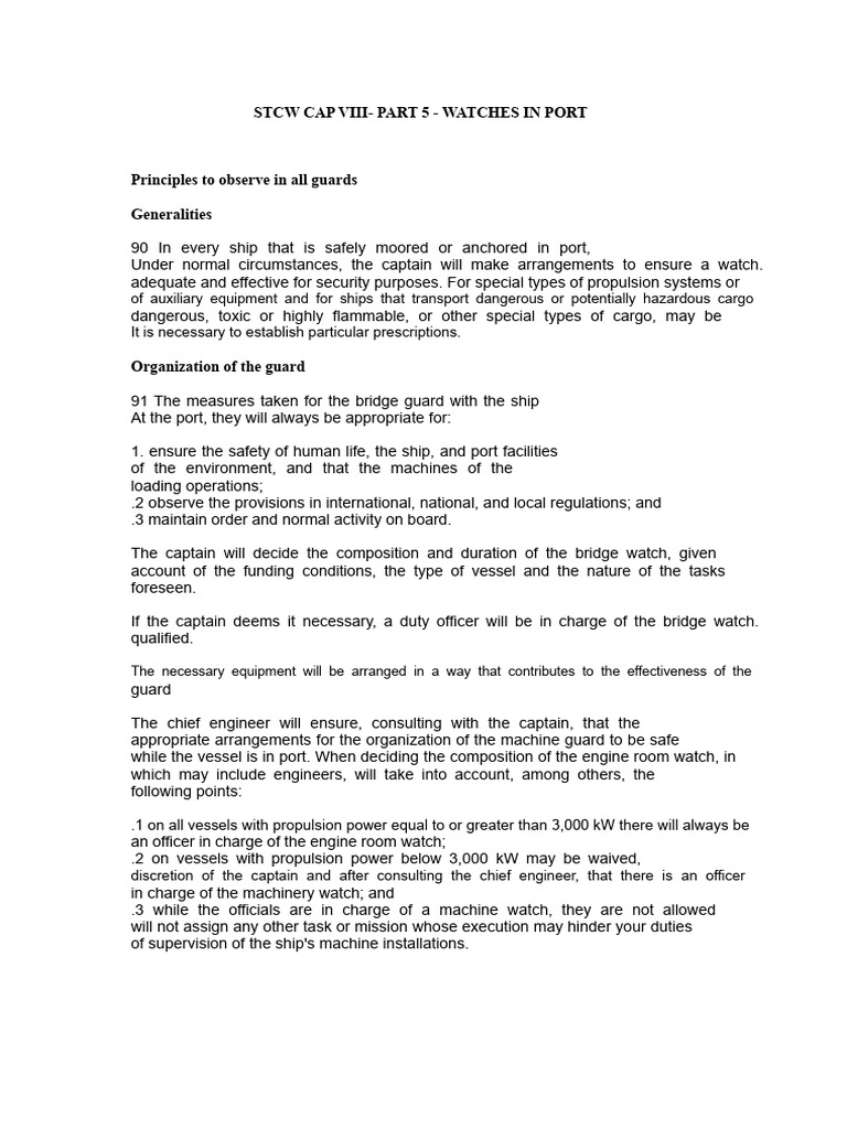 STCW Chapter 8: Port Watch Guidelines | PDF | Ships | Sea Captain