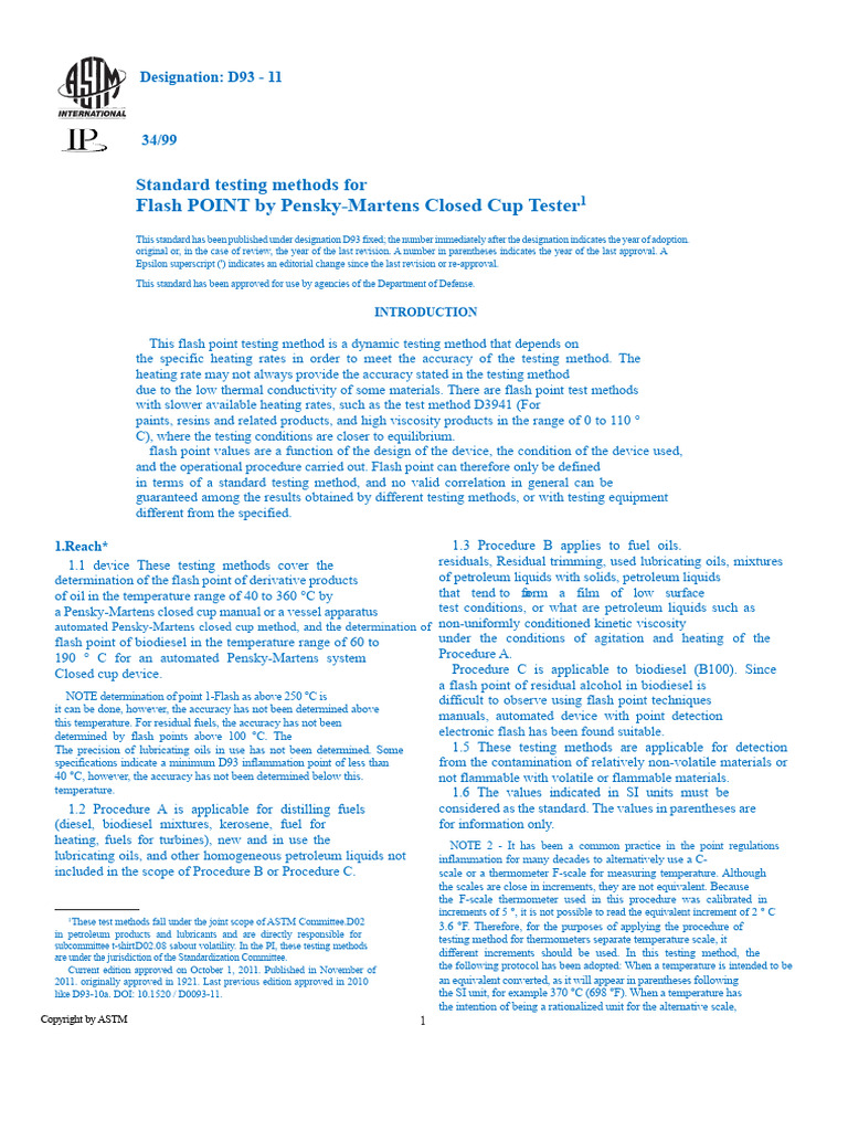ASTM D93 Flash Point Testing Methods | PDF | Biodiesel