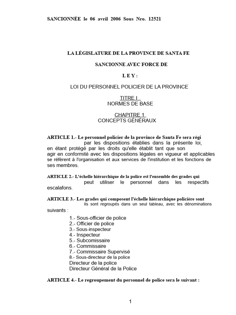 Loi sur le personnel policier de Santa Fe | PDF | Loi | Officier de police